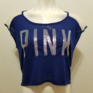 Victoria's Secret PINK top XS sequin bling bedazzled logo cropped slub knit